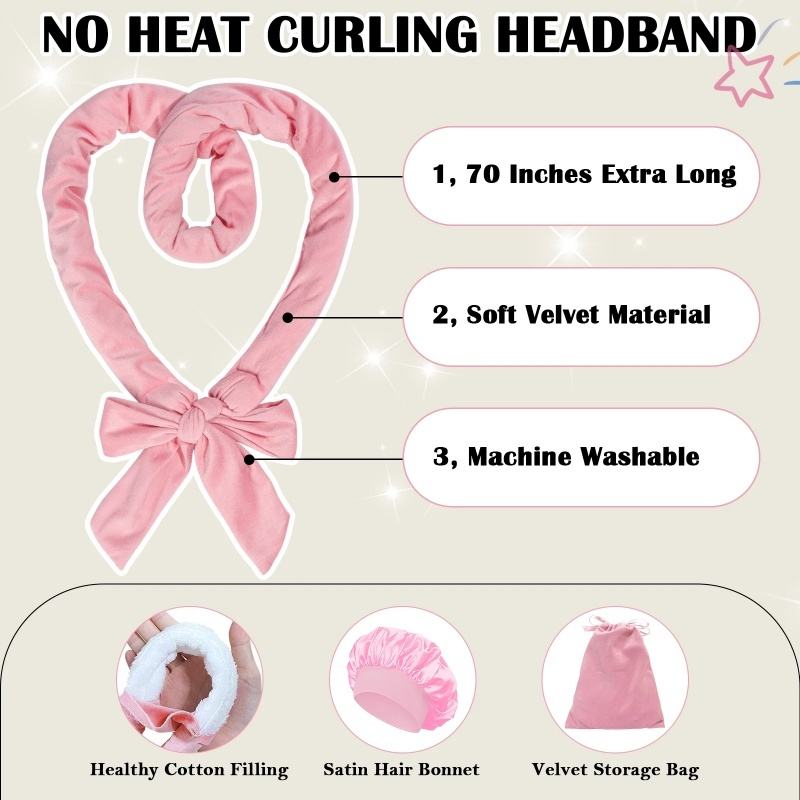 9pcs/ Sets Heatless Hair Curlers Soft Velvet Hairband Hair Curling Iron Set Wave Hair Styling Tool Flexible Heatless Curling Rod