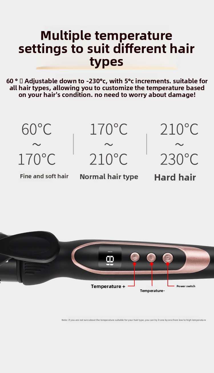 New Professional Portable Electric Ceramic PTC Curling Iron LCD Temperature Display Ionic Fast Heating Long-Lasting French