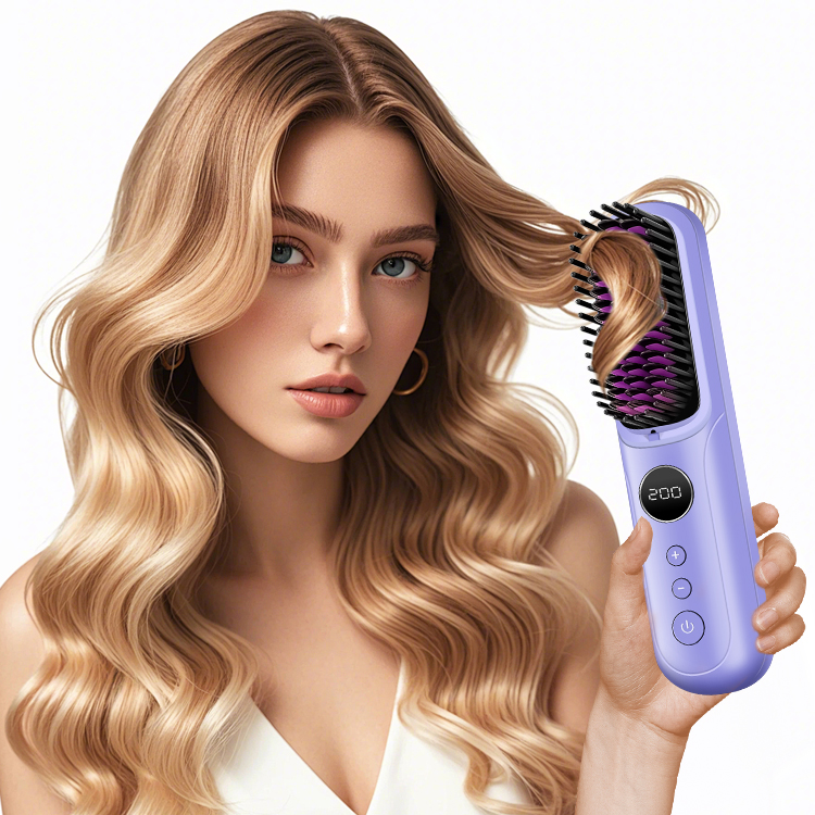 Wireless USB-Powered Ceramic-Tip Straightening &amp; Curling Brush with ABS Plastic Handle Portable Home Hair Styler