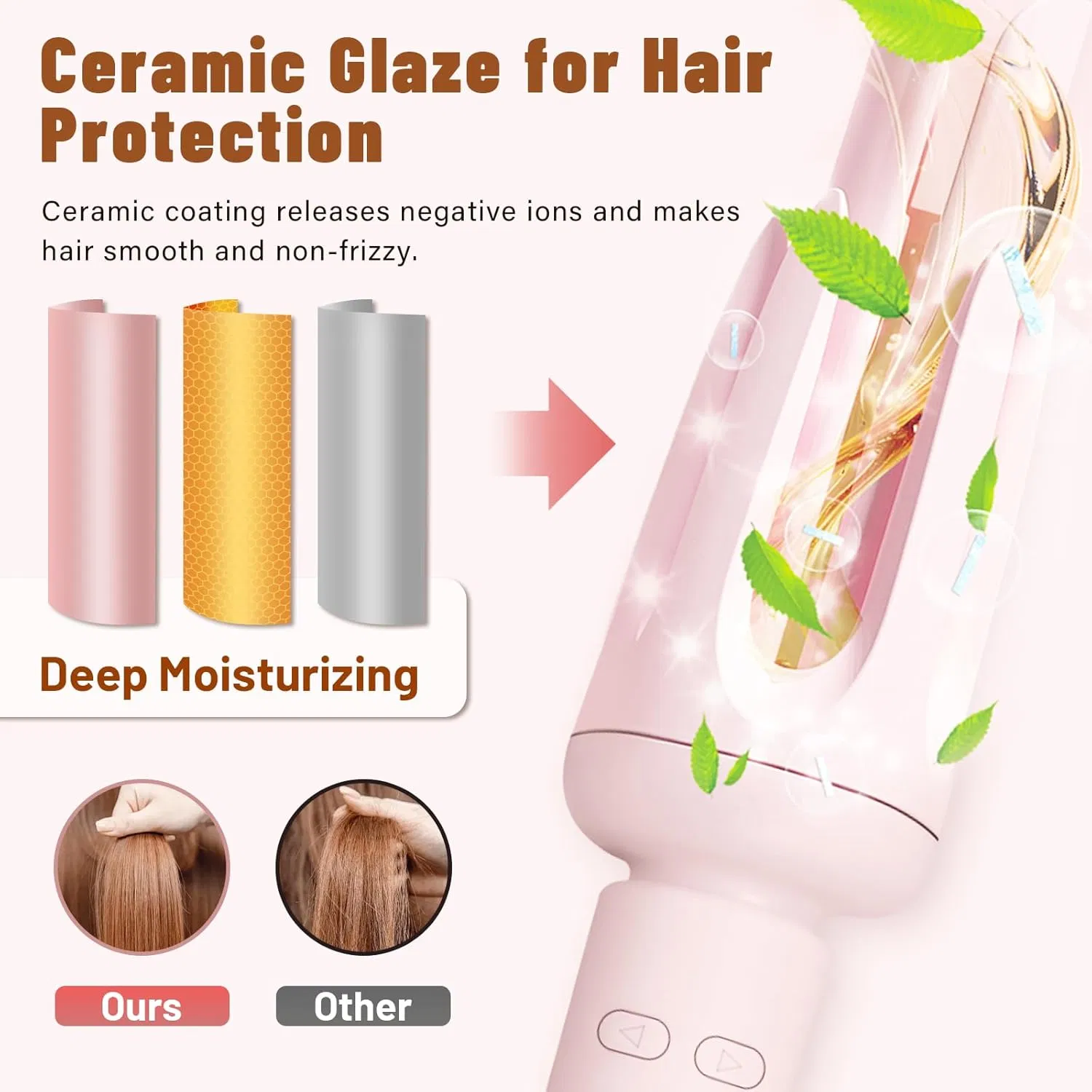 Automatic Pink Anti-Scald Anti-Tangle Rotating Hair Curler with 3 Temperature Settings