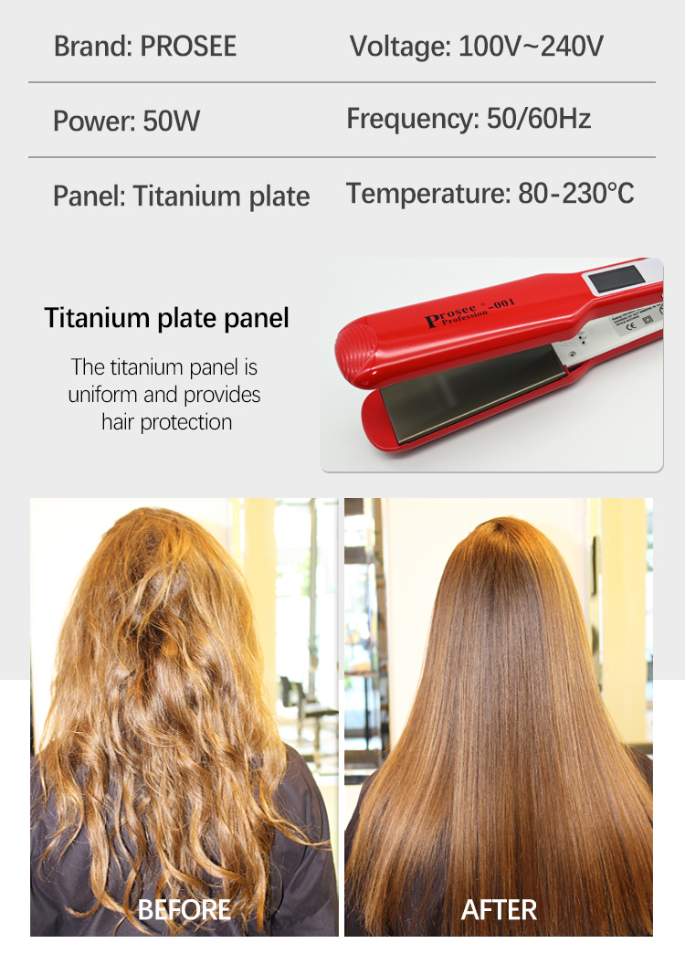 PROSEE US Hair Straightener LED Display Hair Curling Tools Barber Shop Titanium 110-240V 2.5m Line Professional Hair Curler