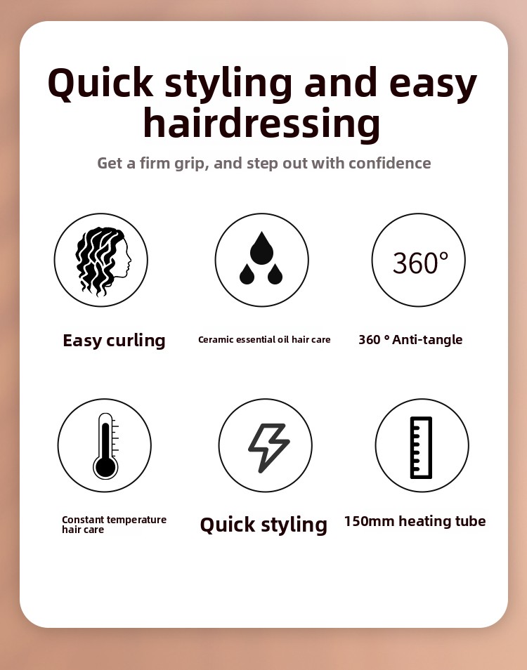 New Professional Portable Electric Ceramic PTC Curling Iron LCD Temperature Display Ionic Fast Heating Long-Lasting French