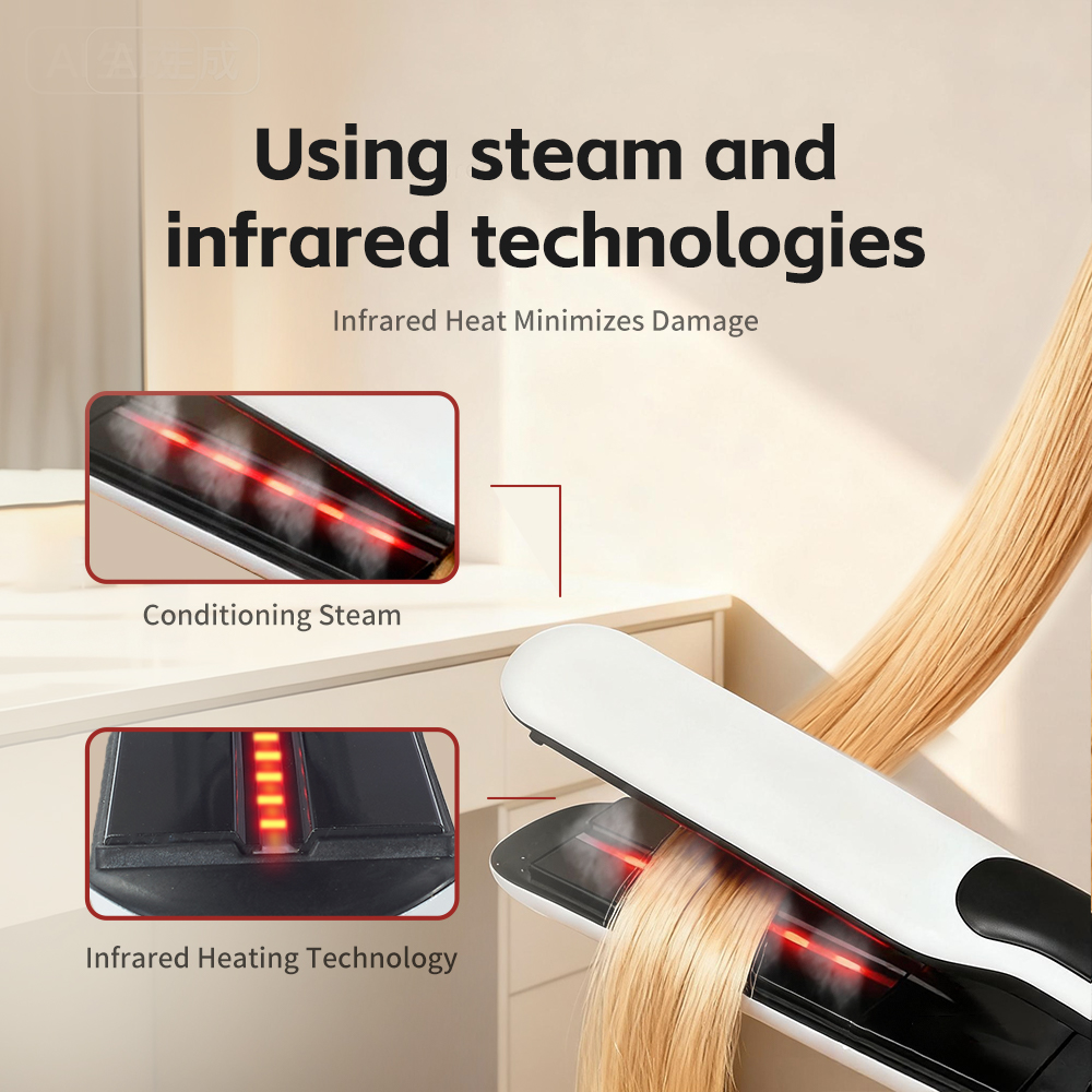 PTC Smart Steam Hair Straightener 2 in 1 Flat Iron Curler Infrared Steam Ceramic Plate Adjustable Temp Fast Heat