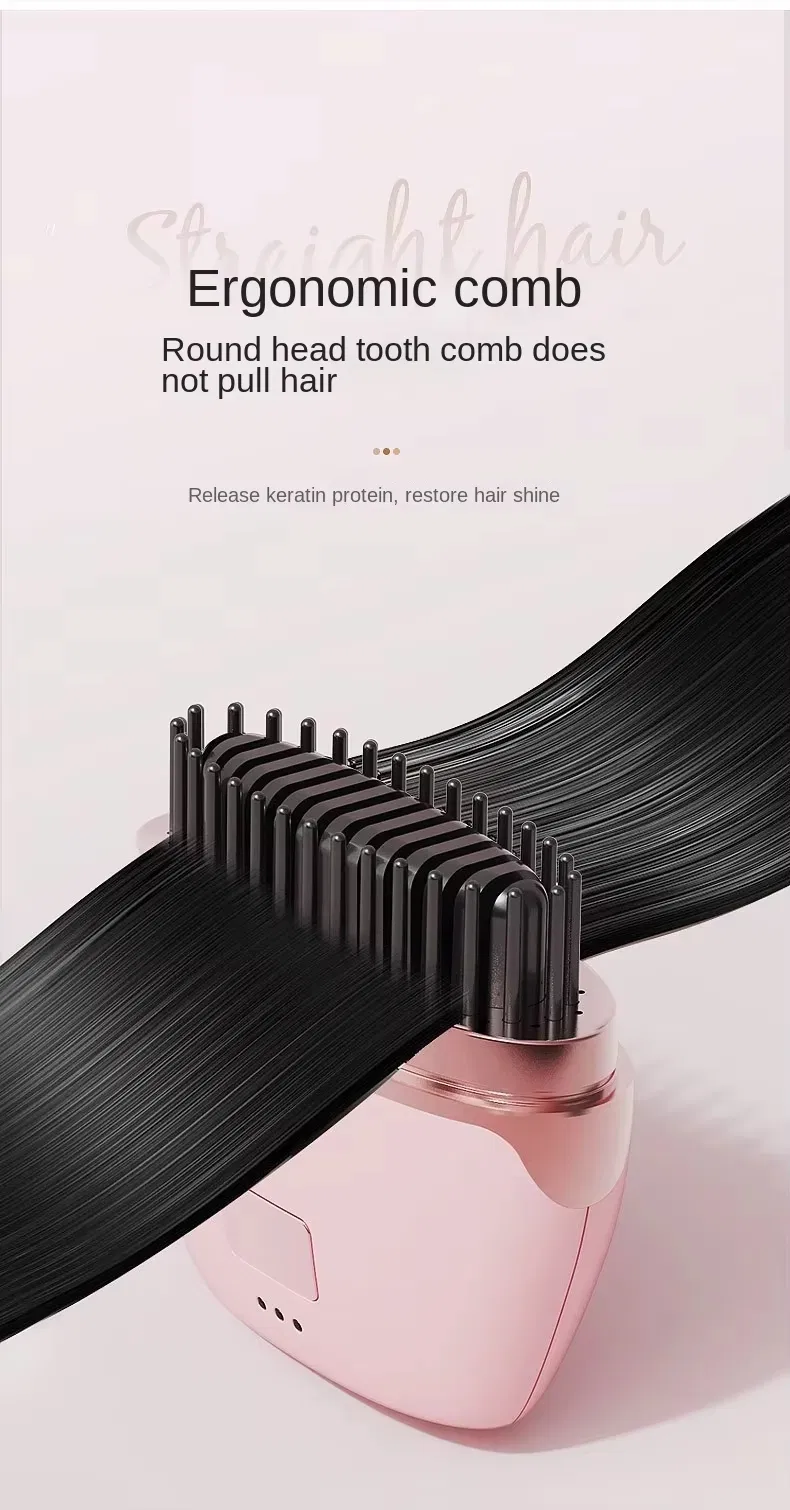 Mini Rechargeable Hair Straightener Wireless Portable Travel Lazy Hair Brush Negative Ion 2-in-1 Straightening Curling Iron