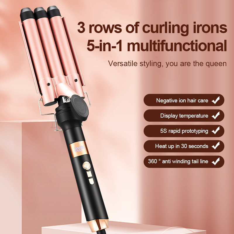 5 in 1 Interchangeable Multifunctional LCD Display Ceramic and Tourmaline Hair Curler with Multiple Functions