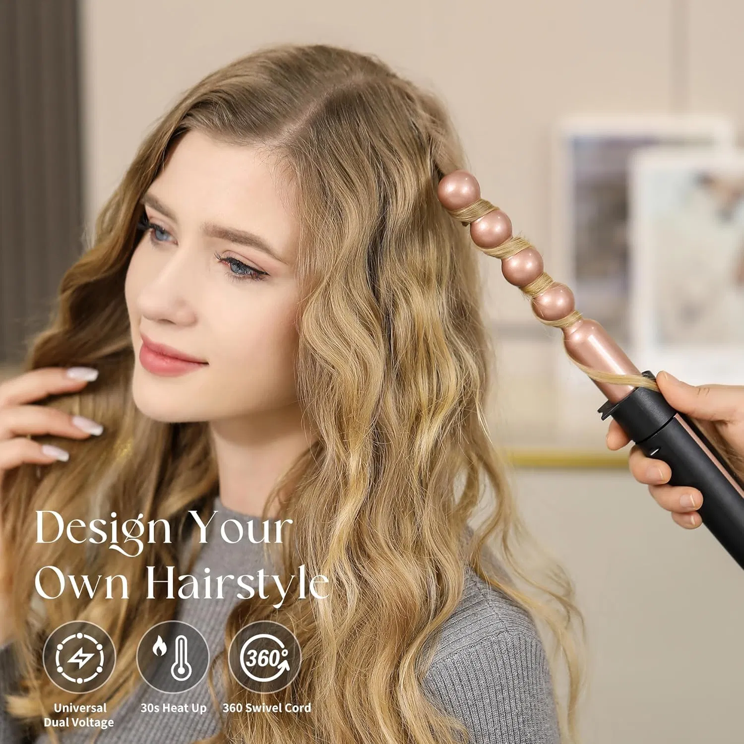 5 in 1 Dual Voltage Curling Iron Set with Instant Heat up