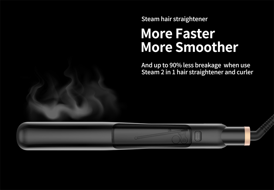 Professional Salon LED Ceramic Nano Tourmaline Electric Steam Hair Straightener &amp; Curler for Hotel and Household Use