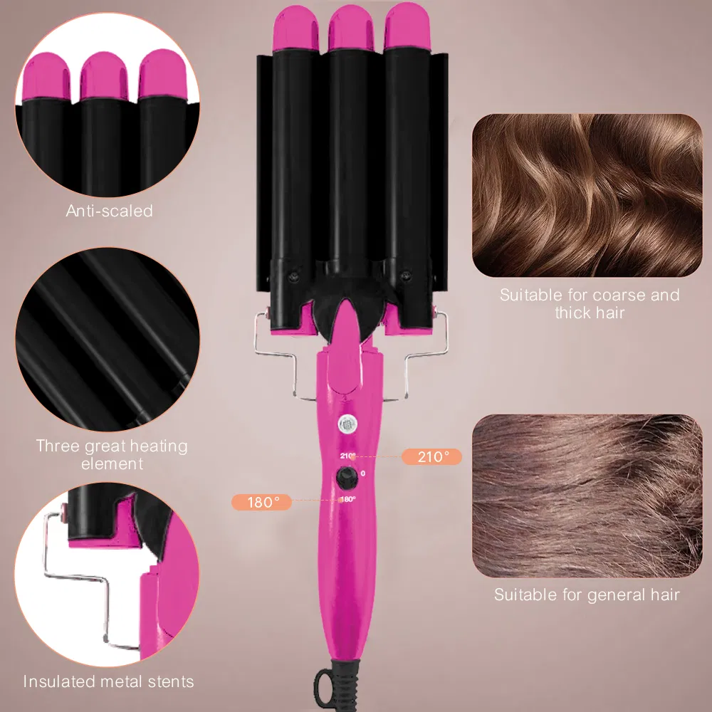 Hair Waver with 3 Barrel Hair Curler Brush and Alligator Clips