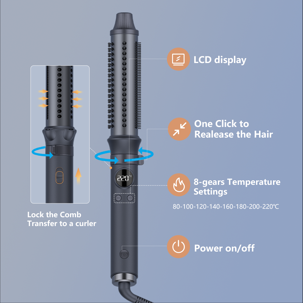 Zexi Smart Professional Hair Curler with 8 Heat Levels and 1.8m Swivel Cord for Daily Use