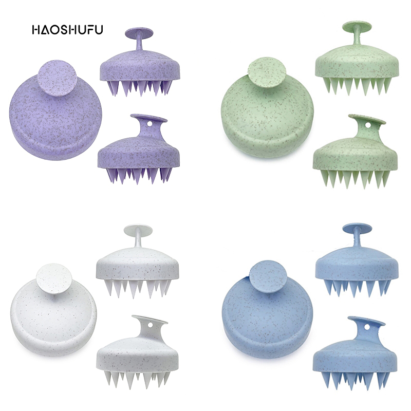 Custom Soft Silicone Scalp Massager Biodegradable Wheat Straw Scalp Shampoo Brush Portable Scalp Massager Brush