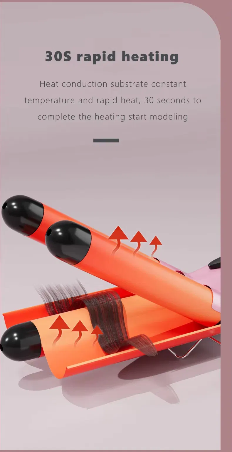 Private Label 3 Barrel Curling Iron Wand Pink Ceramic Tourmaline LCD Temperature Adjustable Hair Curler Hair Waver Iron