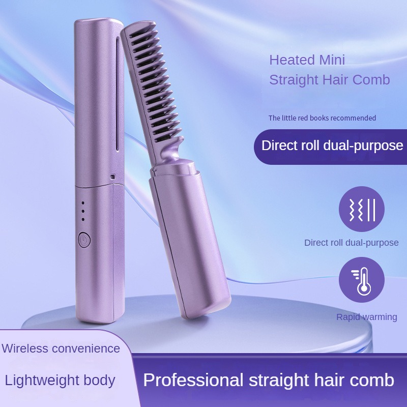 USB-Powered PTC Fast Heating Multi-Temperature Steam Straightener &amp; Mini Curling Iron Grooming Brush Set for Men Women Household