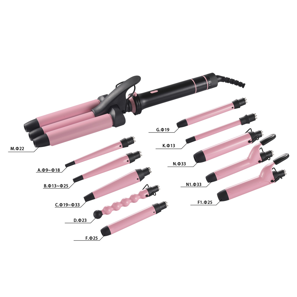 Multi-Function Interchangeable Barrel Tourmaline Curling Wand PTC Heater LED Temperature Display 140-220C Custom Curling Iron