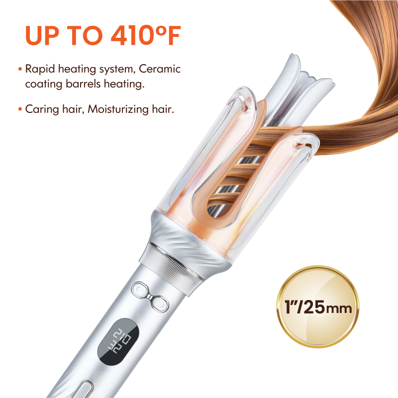 Professional Electric 410F LCD Tourmaline Ceramic PTC Adjustable Heat Automatic Rotating Curling Iron Big Wavy Wand Dual Voltage
