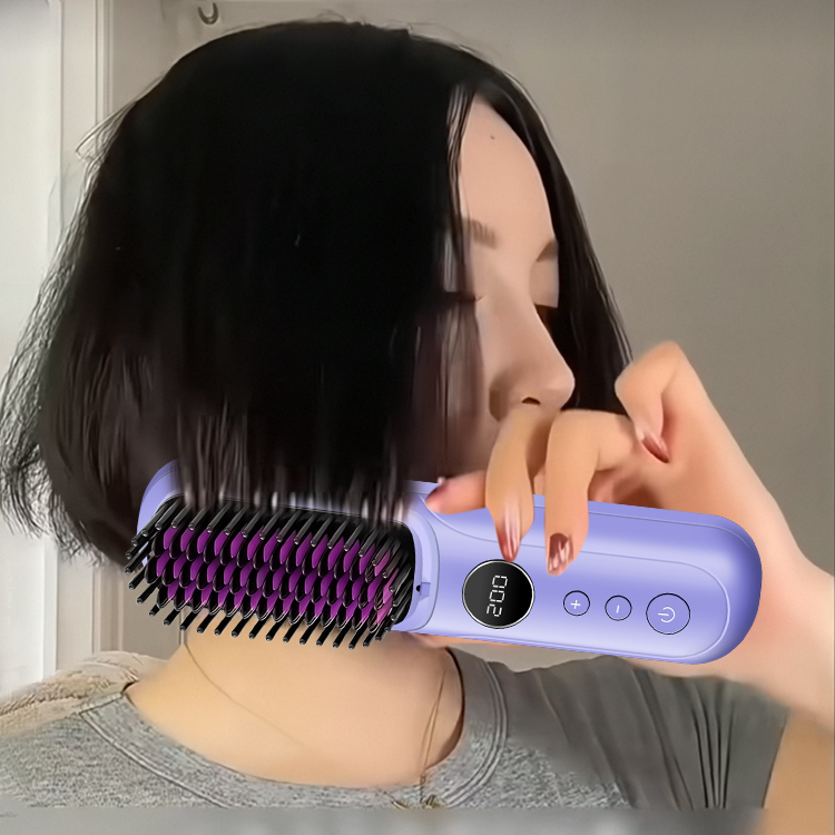 Wireless USB-Powered Ceramic-Tip Straightening &amp; Curling Brush with ABS Plastic Handle Portable Home Hair Styler