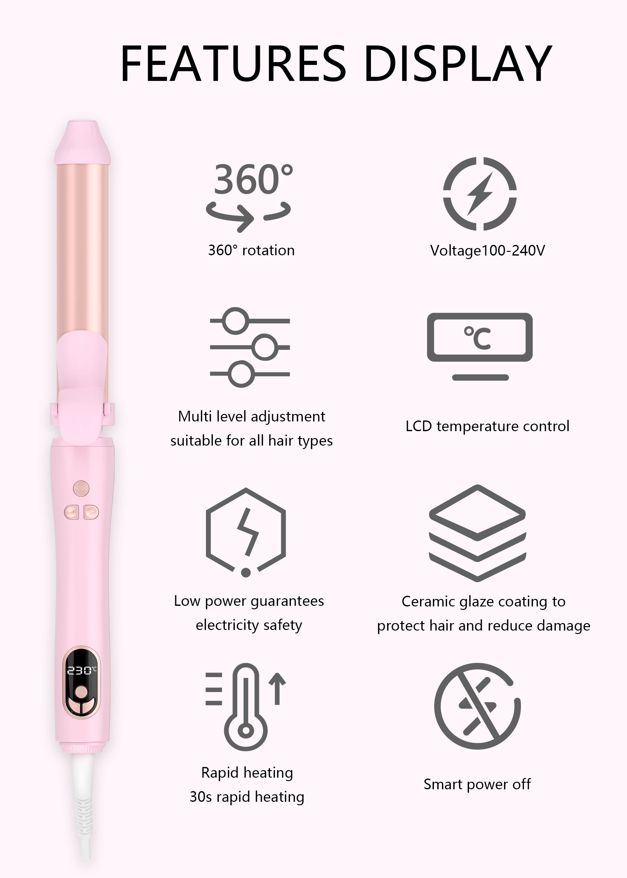 Electric Stick/curler Spiral Ceramic Rod Salon Design Styling Auto Crimp Personalised Gold Price Triple Hair Curling Tongs