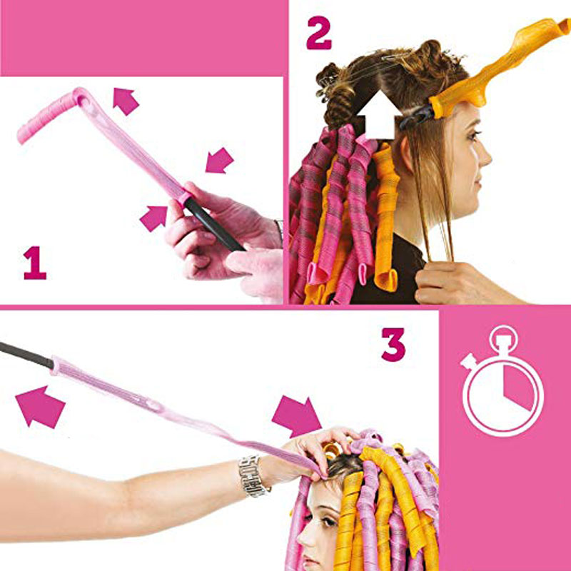10pcs Cold Nylon Rod Spiral Curls No Heat Hair Rollers Kit with Styling Hooks for Long Hair 30cm/18.1Inch Home Use