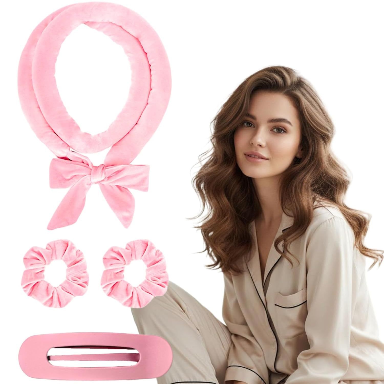 4pcs/box Heatless Hair Curlers Soft Velvet Hairband Scrunchies Curling Iron Set Wave Hair Styling Tool Flexible Home Use Clips