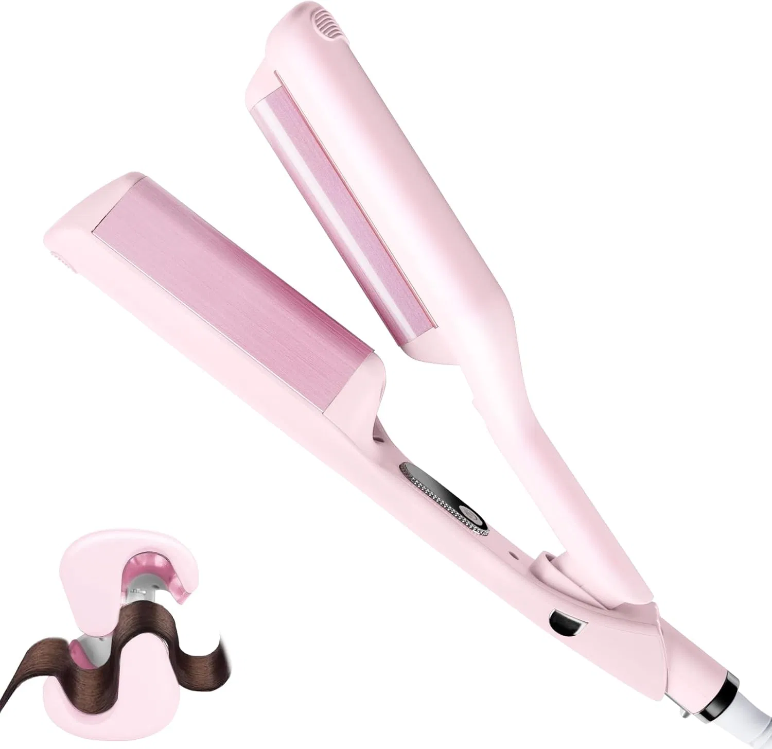 Electric Portable Ceramic Pink 1/4 Inch Hair Waver Iron Wand Crimper Details