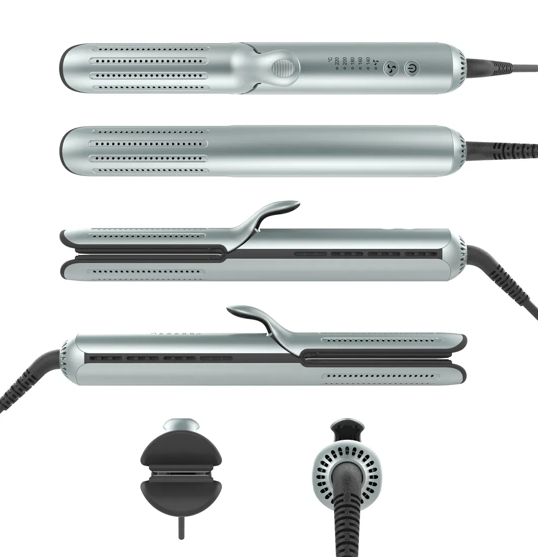 Cool Air 2-in-1 Straightening and Curling Iron with Airflow for Beach Waves & Sleek Straight, Ceramic Tourmaline Flat Iron Curling Wand with 5 Heat Settings