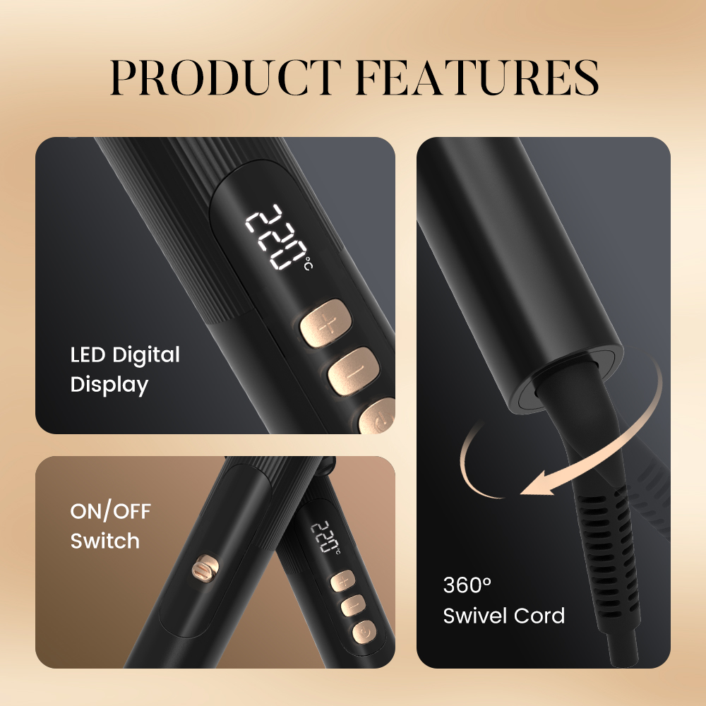 PRITECH New LED Ceramic Coated Barrel Curling Hair Iron Professional Curling Wand Electric Hair Curler