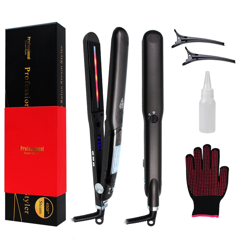2025 New Professional Steam Titanium Plate Infrared Flat Iron Steam Hair Straightener 2 in 1 Hair Straightening Curling Iron