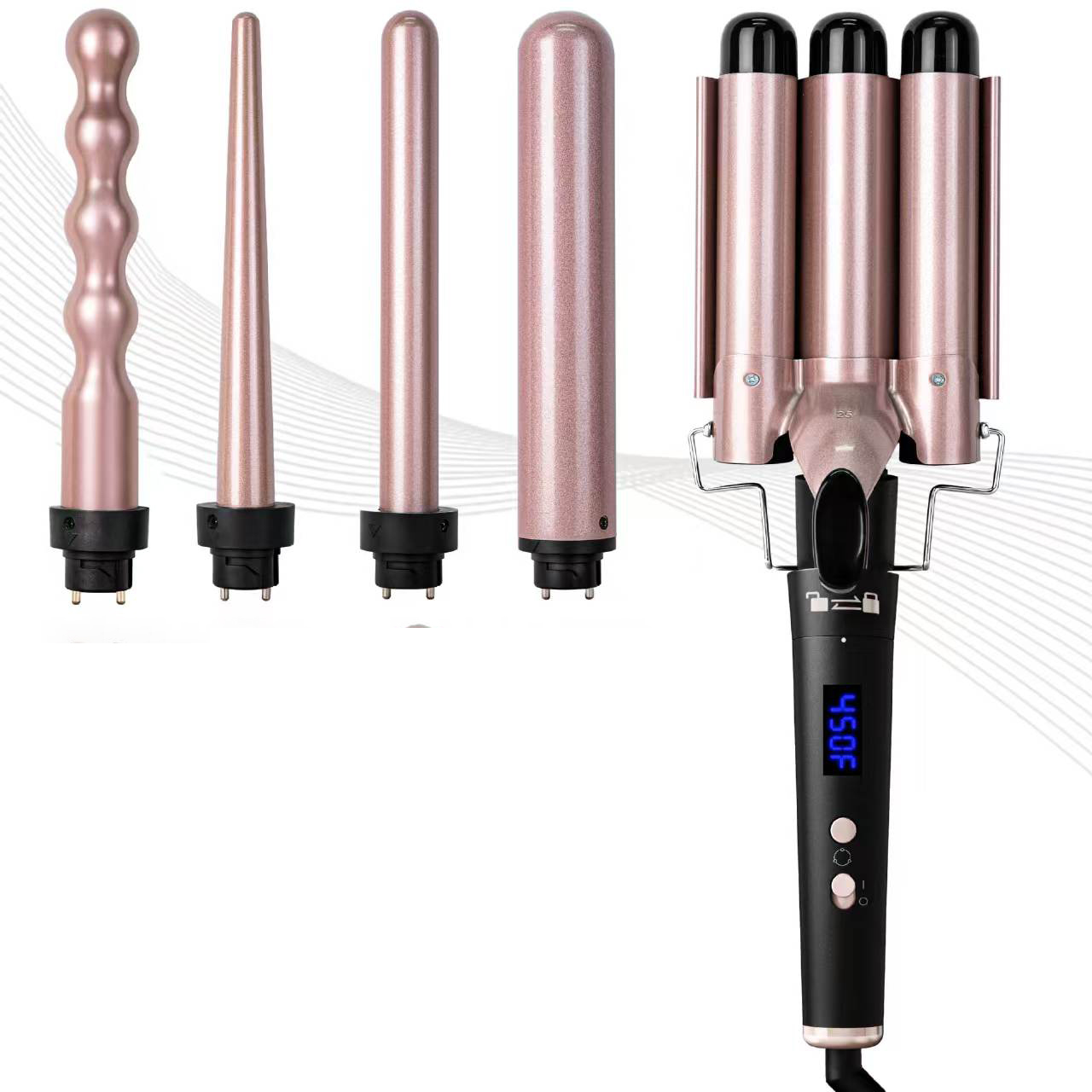 Professional OEM/ODM Cordless Ceramic Hair Curling Iron Fast Heating PTC Heater LCD Temperature Display Adjustable Control