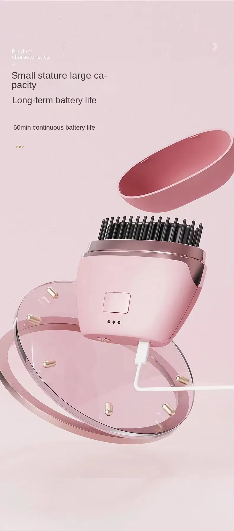 Mini Rechargeable Hair Straightener Wireless Portable Travel Lazy Hair Brush Negative Ion 2-in-1 Straightening Curling Iron