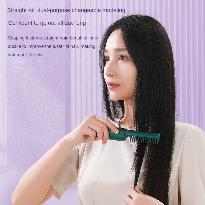 USB-Powered PTC Fast Heating Multi-Temperature Steam Straightener &amp; Mini Curling Iron Grooming Brush Set for Men Women Household