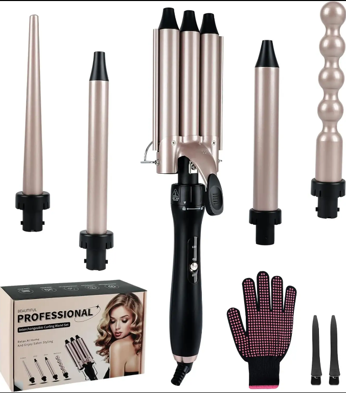 Professional 5 Barrel Electric Curling Iron Full Set PTC Fast Heat Interchangeable Barrel LED Temperature Display Hair Curling