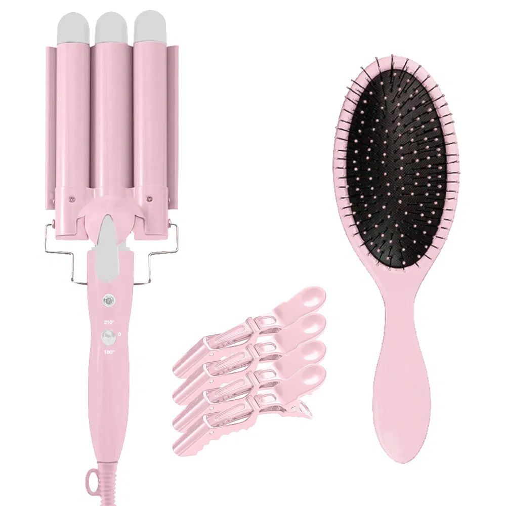 Triple Barrel Hair Waver with 1PC Brush and 4PCS Alligator Clips