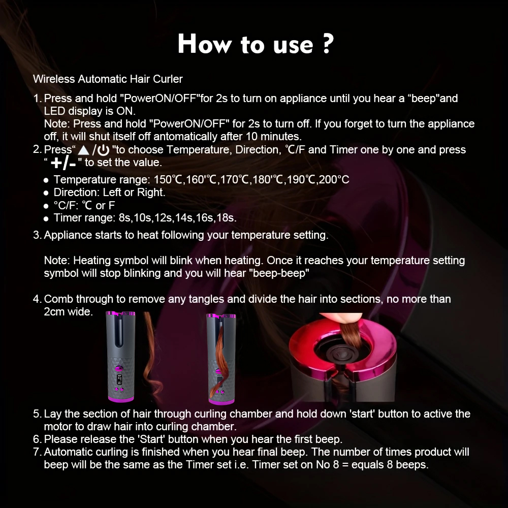 Direct Source Manufacturer's Portable Smart Home Mini Curling Iron with LED Temperature Display Plastic Wireless Charging Lcd