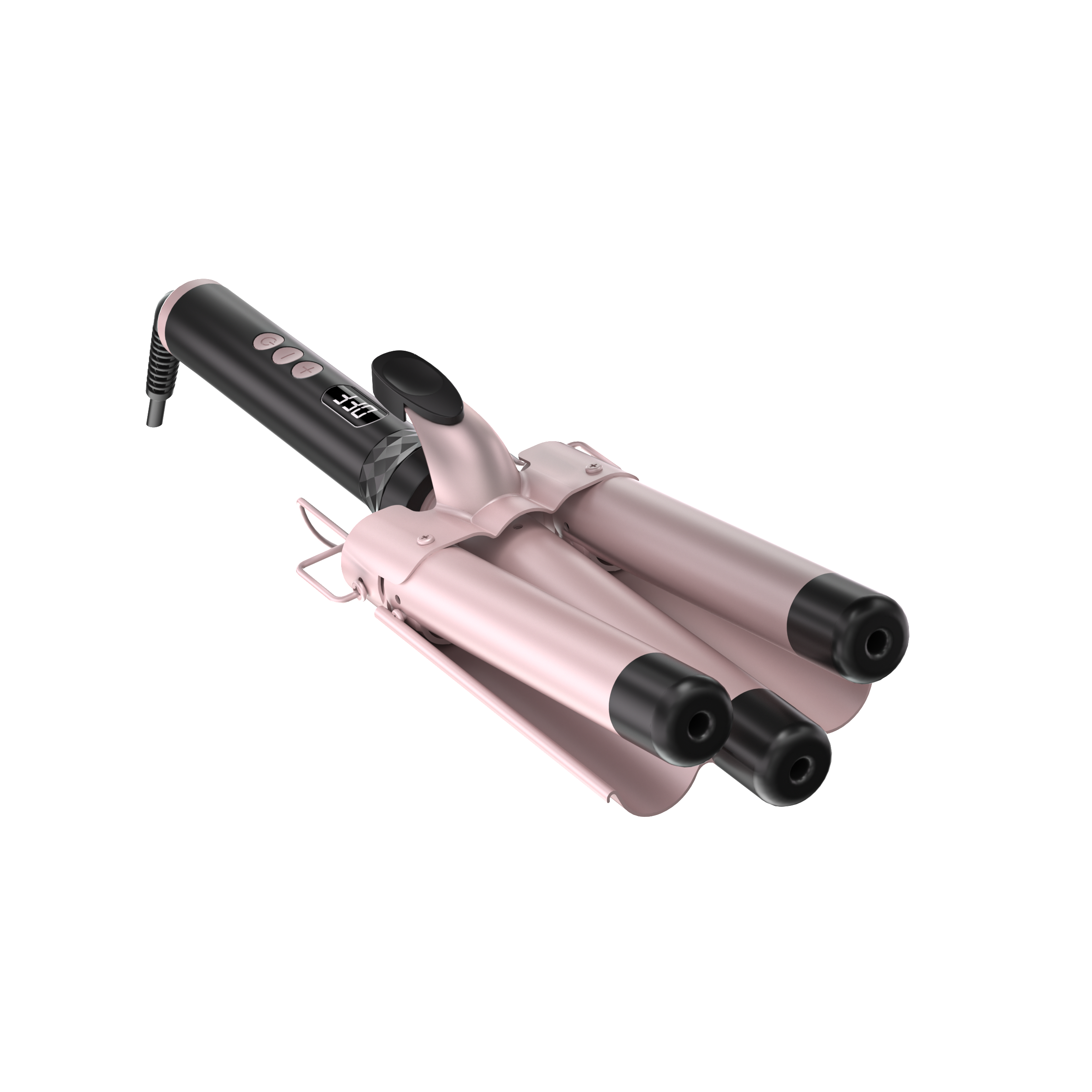 Wholesale Custom Rose Gold 3 Barrel Hair Curler Ceramic Deep Rotating Curling Waver Crimp Iron LCD Display PTC Heated Household