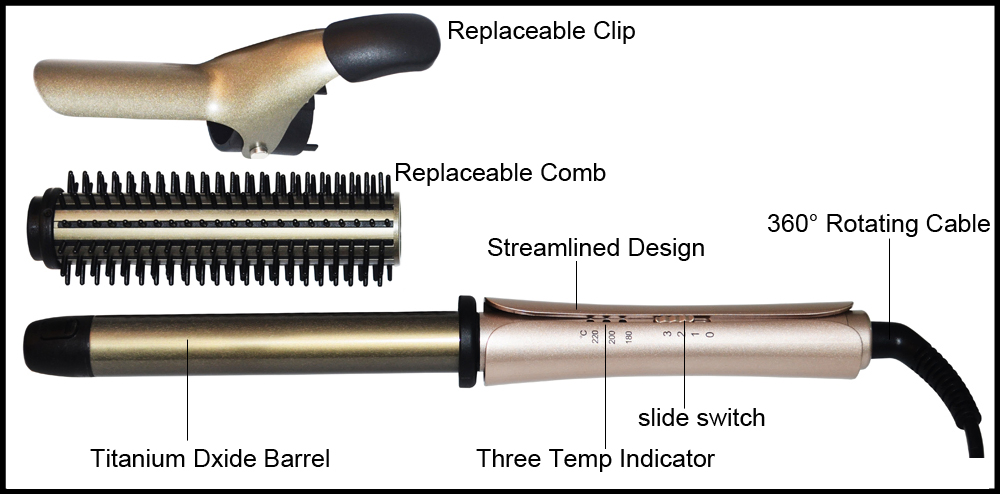 Hair Korean Rotating Straightening and Curling Iron with Brush