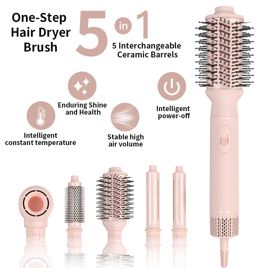 5 in 1 Interchangeable Hot Air Brush Automatic Hair Curler Straightener 2 in 1 Hair Styler 1000W Hair Dryer