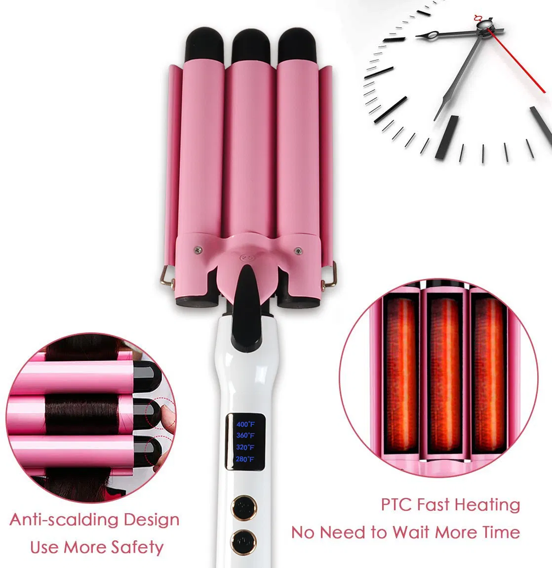 Professional Hair Curler with Triple Barrels and with LED Display