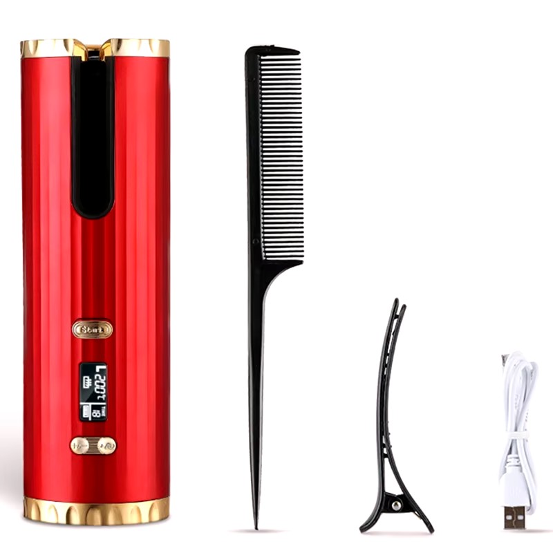 Cordless Automatic Curling Iron USB Charging Curling Iron Electric Ceramic Heating Wave Type LED Rotating 360&deg; Curling Iron Riwa