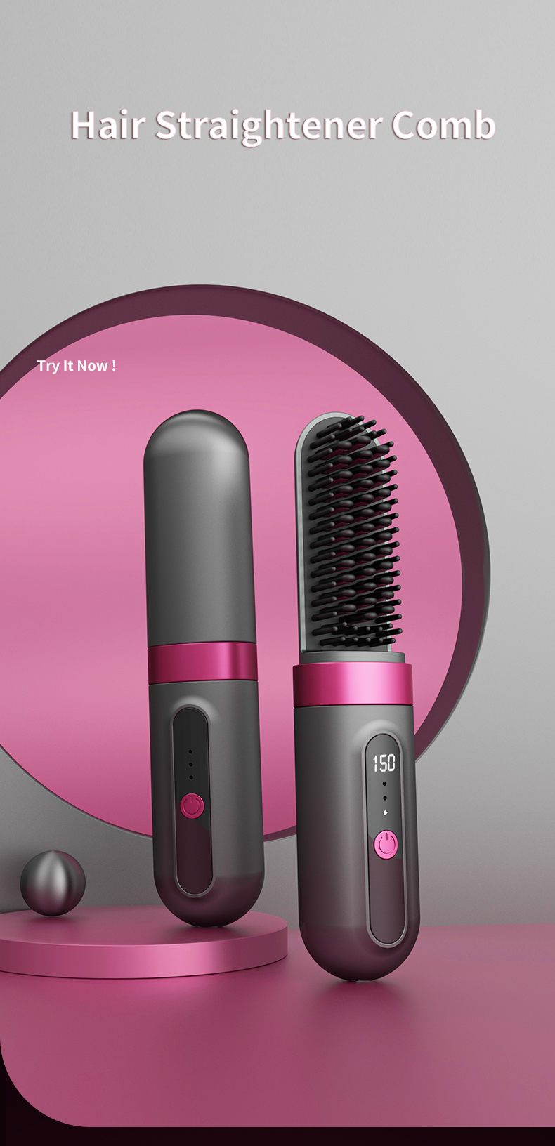 Cordless LED Ceramic Mini USB Recharging Portable Flat Iron