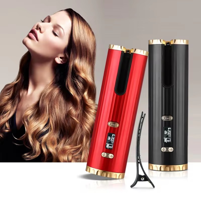 Cordless Automatic Curling Iron USB Charging Curling Iron Electric Ceramic Heating Wave Type LED Rotating 360&deg; Curling Iron Riwa