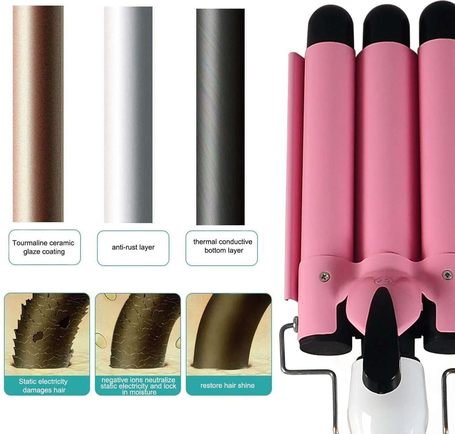 Professional Hair Curler with Triple Barrels and with LED Display