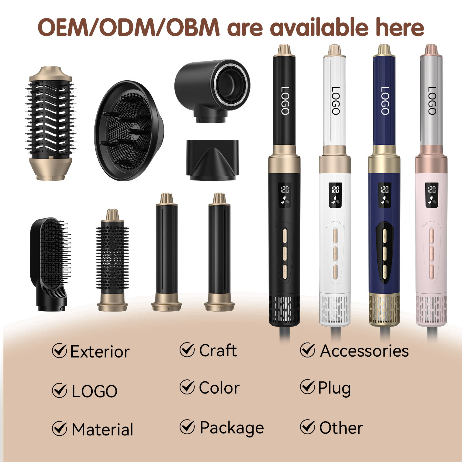 OEM Factory Strong Power Hot Air Hair Dryer Tools One Step Hot Air Brush Set 8 in 1 Complete Hair Styler