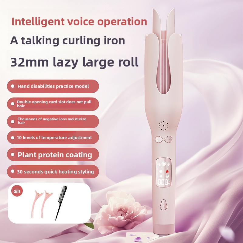 New Smart Voice Automatic Curling Iron Hair Styler Non-Damaging Long-Lasting 32MM Large Waves LED Temperature for Dormitory