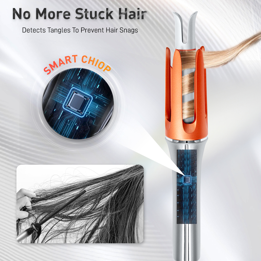 SMET Silver Orange Anti-Burn Technology 30s Fast Heat up 360&deg; Tangle Prevention Hair Curler Smart Auto Rotating Curling Iron