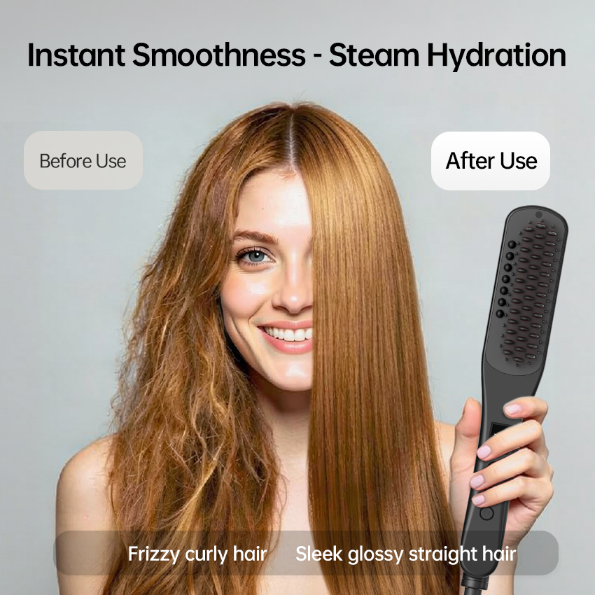 2 in 1 Steam Hair Straightener Comb Beauty Spa Hair Care Styling Anti-Scald Hair Steamer Straightening Brush Curling Irons