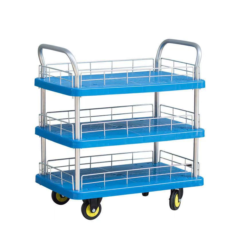Heavy Duty 100 to 400kg Double-Decker Hand Truck Platform Trolley Four-Wheel Barrow Tool Trolley for Warehouse/ Supermarket