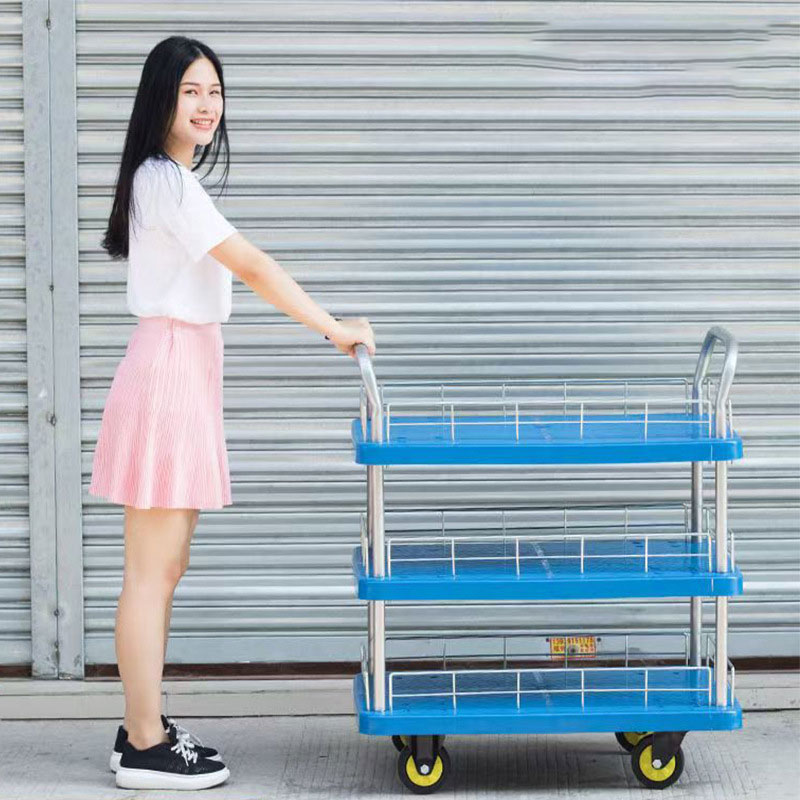 Heavy Duty 100 to 400kg Double-Decker Hand Truck Platform Trolley Four-Wheel Barrow Tool Trolley for Warehouse/ Supermarket