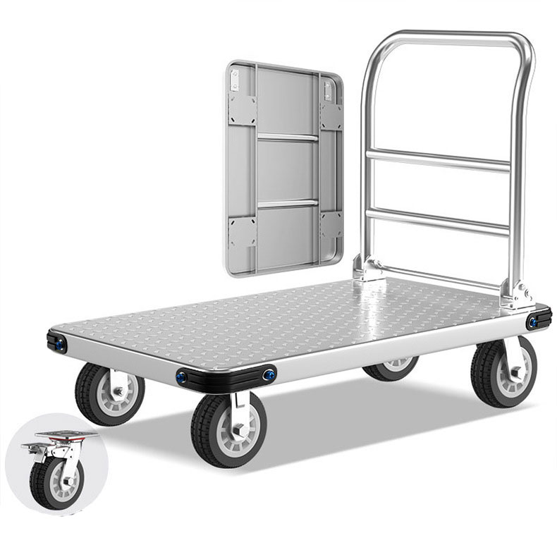 Durable 100 to 1500kg Steel Flatbed Hand Truck Trolley Foldable Platform Trolley Four-Wheel Carrying Carts Trolleys