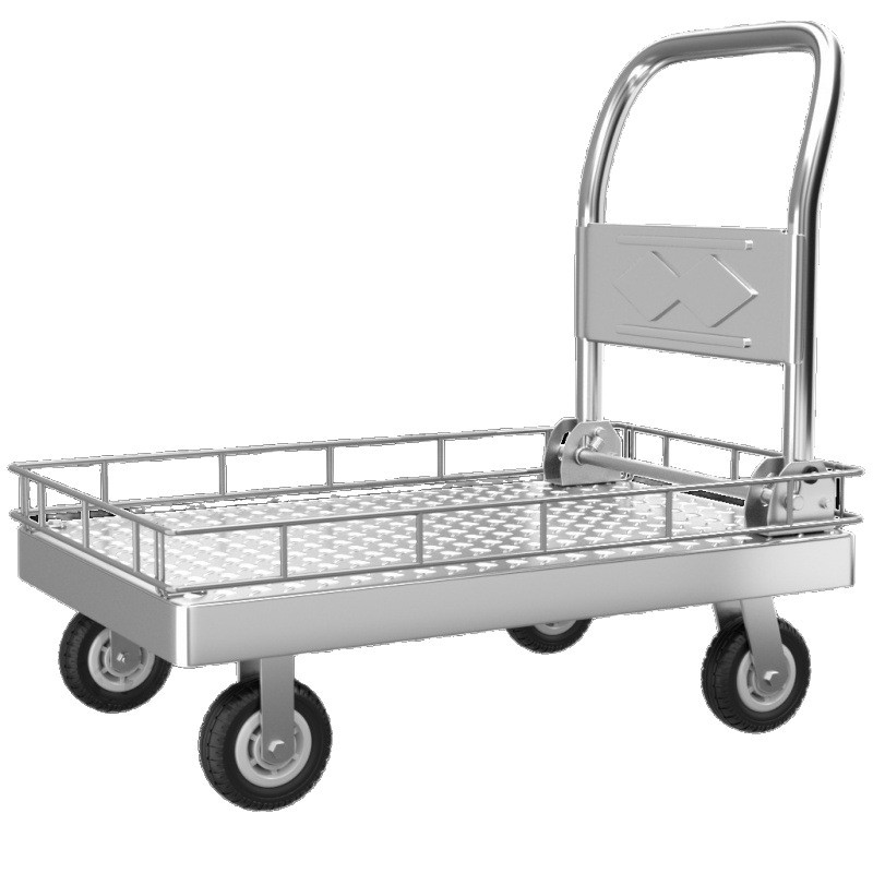 Durable 100 to 1500kg Steel Flatbed Hand Truck Trolley Foldable Platform Trolley Four-Wheel Carrying Carts Trolleys