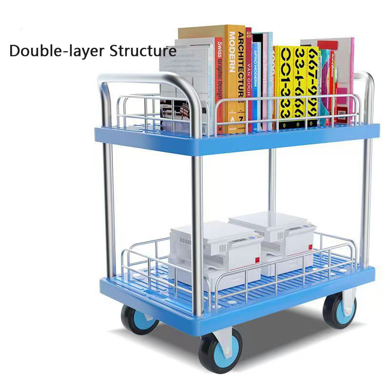 Heavy Duty 100 to 400kg Double-Decker Hand Truck Platform Trolley Four-Wheel Barrow Tool Trolley for Warehouse/ Supermarket