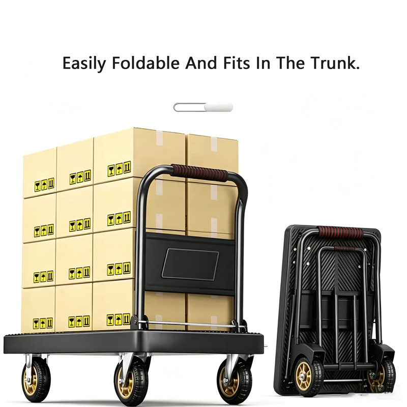 Four Wheels Foldable Hand Truck Cart Heavy Duty Platform Trolley Cart Tools Trolley for Warehouse